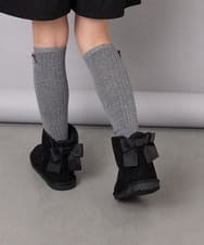 KG6AG01039 a.v.v KIDS(アー・ヴェ・ヴェ) [18-24cm]【毎年人気NO.1/クッションインソール】リボン付きフェイクムートンブーツ ブラック