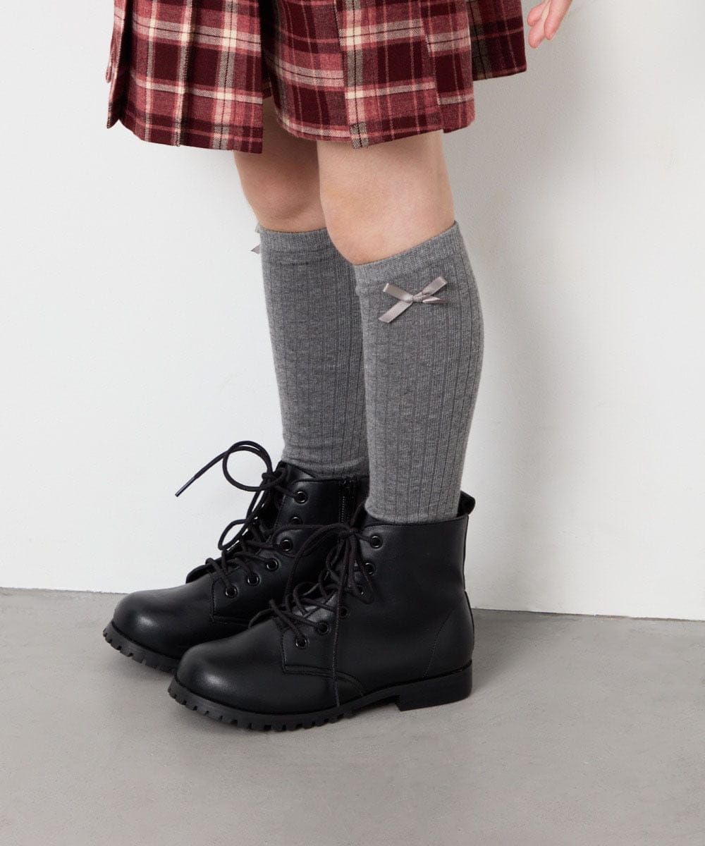 KG6AG02059 a.v.v KIDS(アー・ヴェ・ヴェ) [20-24cm]【ファスナー付きで楽ちん/セレモニーにもOK】レースアップブーツ ブラック