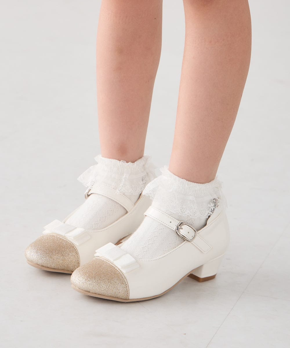 KG6CD31046 a.v.v KIDS(アー・ヴェ・ヴェ) [18/19/20cm]【セレモニー】リボンヒールパンプス アイボリー