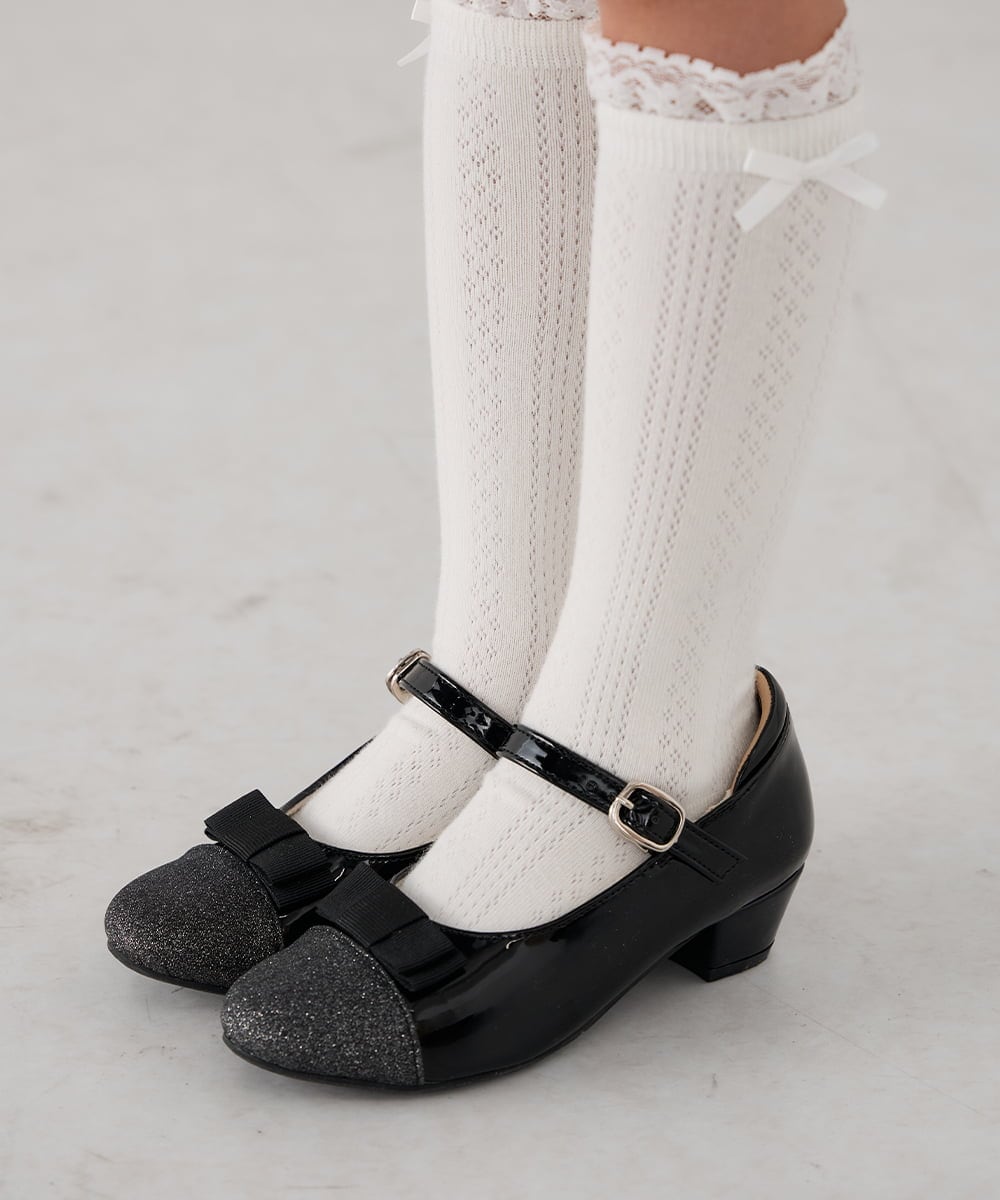 KG6CD31046 a.v.v KIDS(アー・ヴェ・ヴェ) [18/19/20cm]【セレモニー】リボンヒールパンプス ブラック