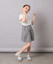 KG6GA09044 a.v.v KIDS(アー・ヴェ・ヴェ) [19-23cm][キラキララメ][コットン素材の優しい風合い]フリルサンダル ライトブルー