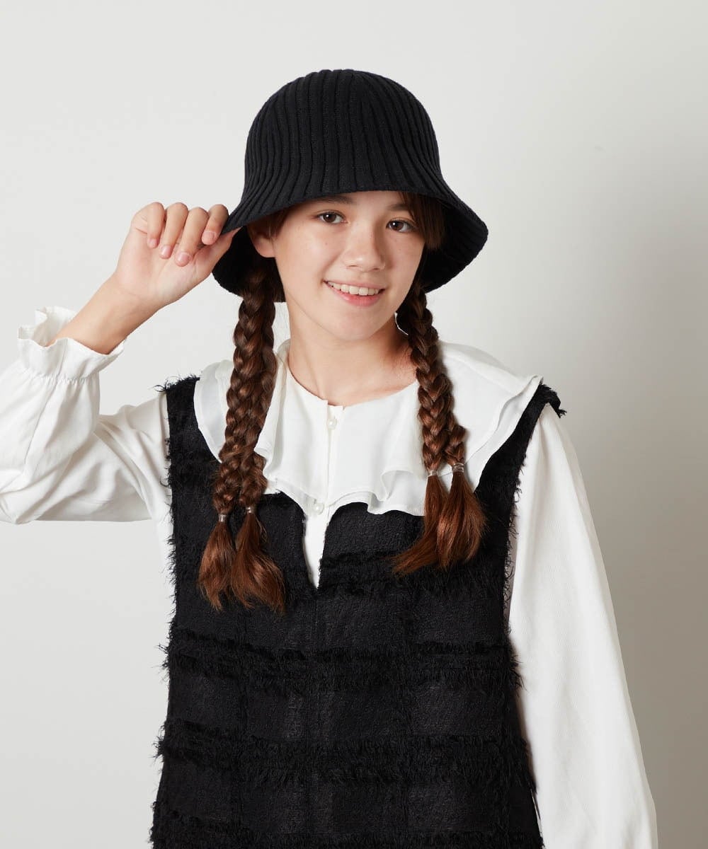 KG7AV10029 a.v.v KIDS(アー・ヴェ・ヴェ) [KIDS]リブニットバケットハット ブラック