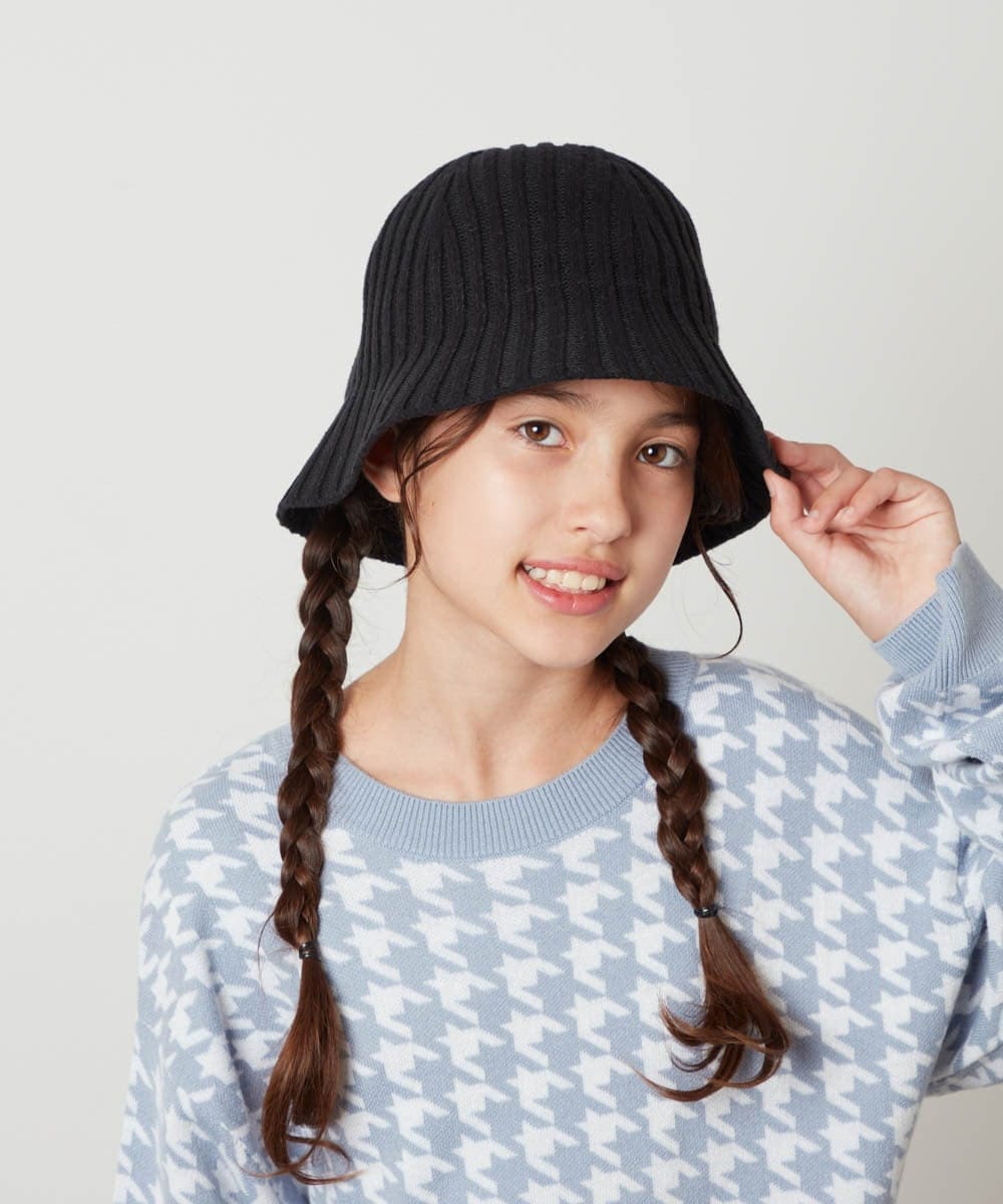 KG7AV10029 a.v.v KIDS(アー・ヴェ・ヴェ) [KIDS]リブニットバケットハット ブラック