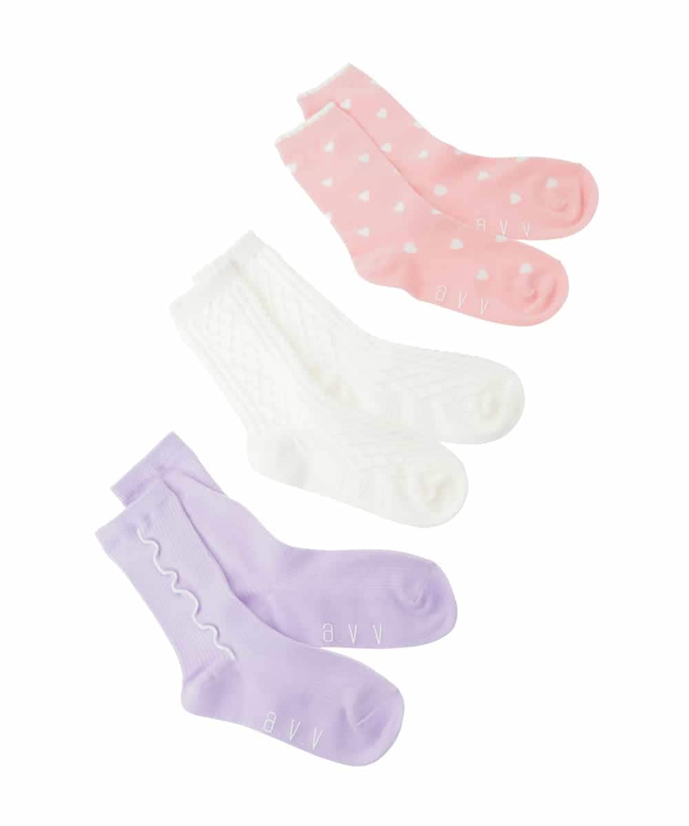 KGLGD11014 a.v.v KIDS(アー・ヴェ・ヴェ) 【19-21/22-24cm】【3点セット】アソートソックス ピンク