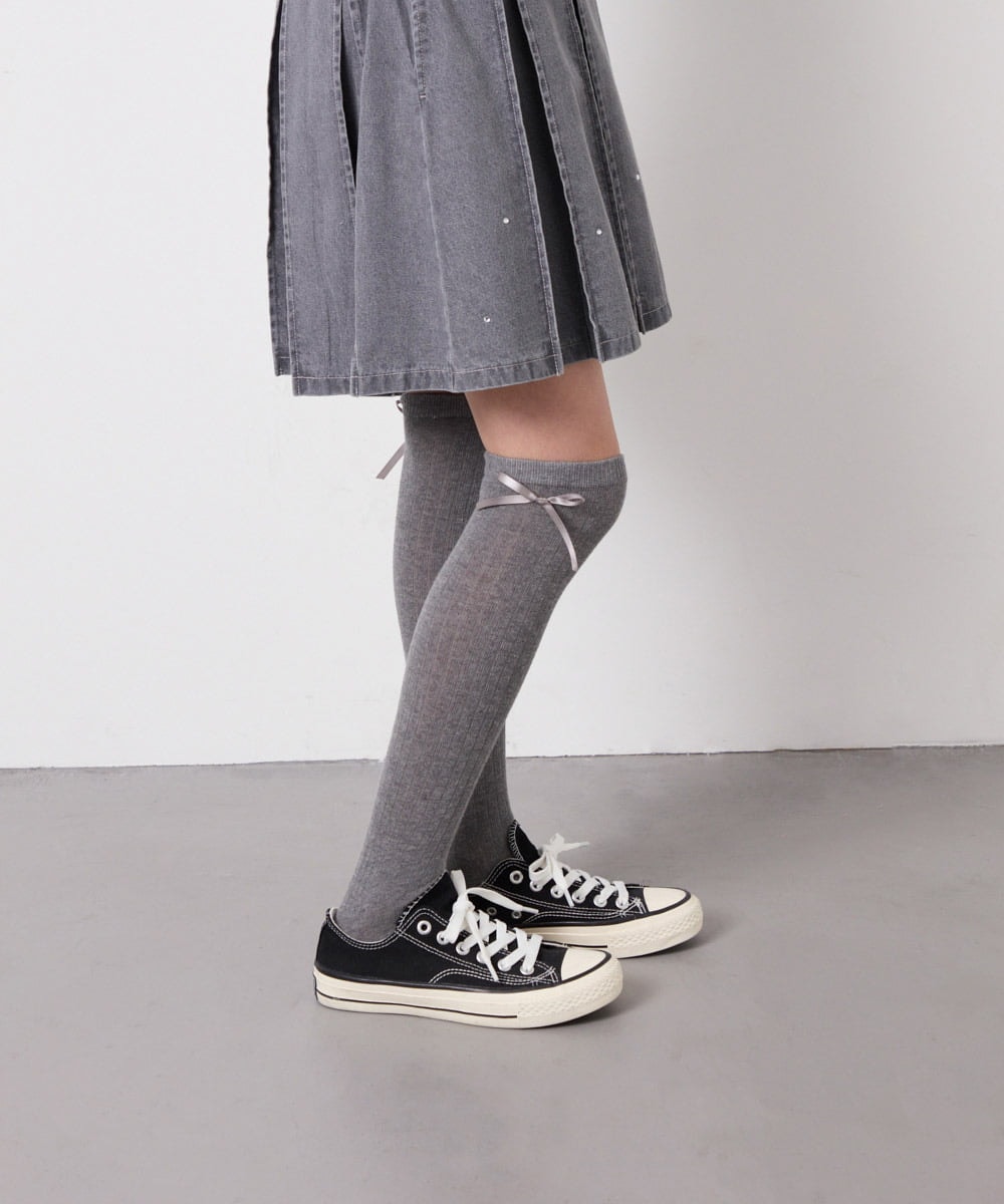 KGLGD14009 a.v.v KIDS(アー・ヴェ・ヴェ) 【19-21/22-24cm】サイドリボンニーハイ グレー