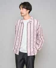 KHBFD11079 a.v.v MEN(アー・ヴェ・ヴェ) 真夏もお任せの涼しい長袖シャツ【洗濯機で洗える】透かしストライプ ワイドシルエットシャツ ライトブルー