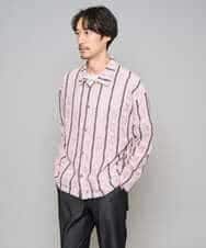 KHBFD11079 a.v.v MEN(アー・ヴェ・ヴェ) 真夏もお任せの涼しい長袖シャツ【洗濯機で洗える】透かしストライプ ワイドシルエットシャツ ライトブルー