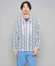 KHBFD11079 a.v.v MEN(アー・ヴェ・ヴェ) 真夏もお任せの涼しい長袖シャツ【洗濯機で洗える】透かしストライプ ワイドシルエットシャツ ライトブルー