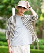 KHBFD12079 a.v.v MEN(アー・ヴェ・ヴェ) 夏のお洒落羽織【洗濯機で洗える】レースストライプワイドシルエットシャツ アイボリー