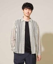 KHBFD12079 a.v.v MEN(アー・ヴェ・ヴェ) 夏のお洒落羽織【洗濯機で洗える】レースストライプワイドシルエットシャツ アイボリー