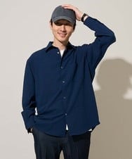 KHBFD17054 a.v.v MEN(アー・ヴェ・ヴェ) 【速乾 / 快適ストレッチ】リライト ワイドシルエットシャツ〈イージーケア / 洗濯機で洗える / 毛玉になりにくい〉 ネイビー