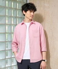 KHBGD30054 a.v.v MEN(アー・ヴェ・ヴェ) 累計15,000枚販売！リネン混シャツ【接触冷感 / 速乾/ストレッチ / イージーケア / 洗濯機で洗える】 ピンク