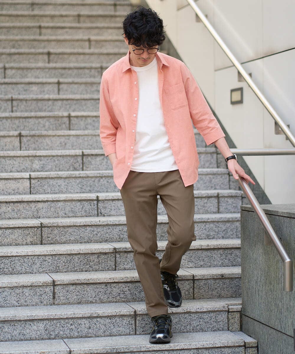 KHBGD30054 a.v.v MEN(アー・ヴェ・ヴェ) 累計15,000枚販売！リネン混シャツ【接触冷感 / 速乾/ストレッチ / イージーケア / 洗濯機で洗える】 ラベンダー