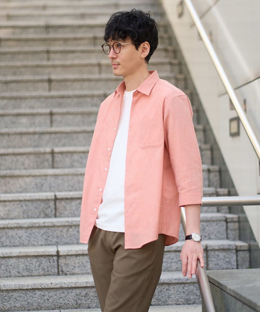 KHBGD30054 a.v.v MEN(アー・ヴェ・ヴェ) 累計15,000枚販売！リネン混シャツ【接触冷感 / 速乾/ストレッチ / イージーケア / 洗濯機で洗える】 ラベンダー