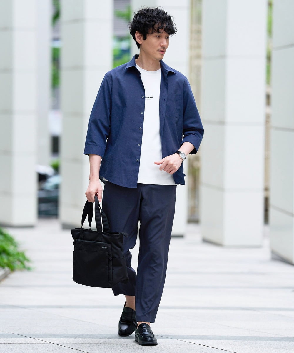 KHBGD30054 a.v.v MEN(アー・ヴェ・ヴェ) 累計15,000枚販売！リネン混シャツ【接触冷感 / 速乾/ストレッチ / イージーケア / 洗濯機で洗える】 ラベンダー
