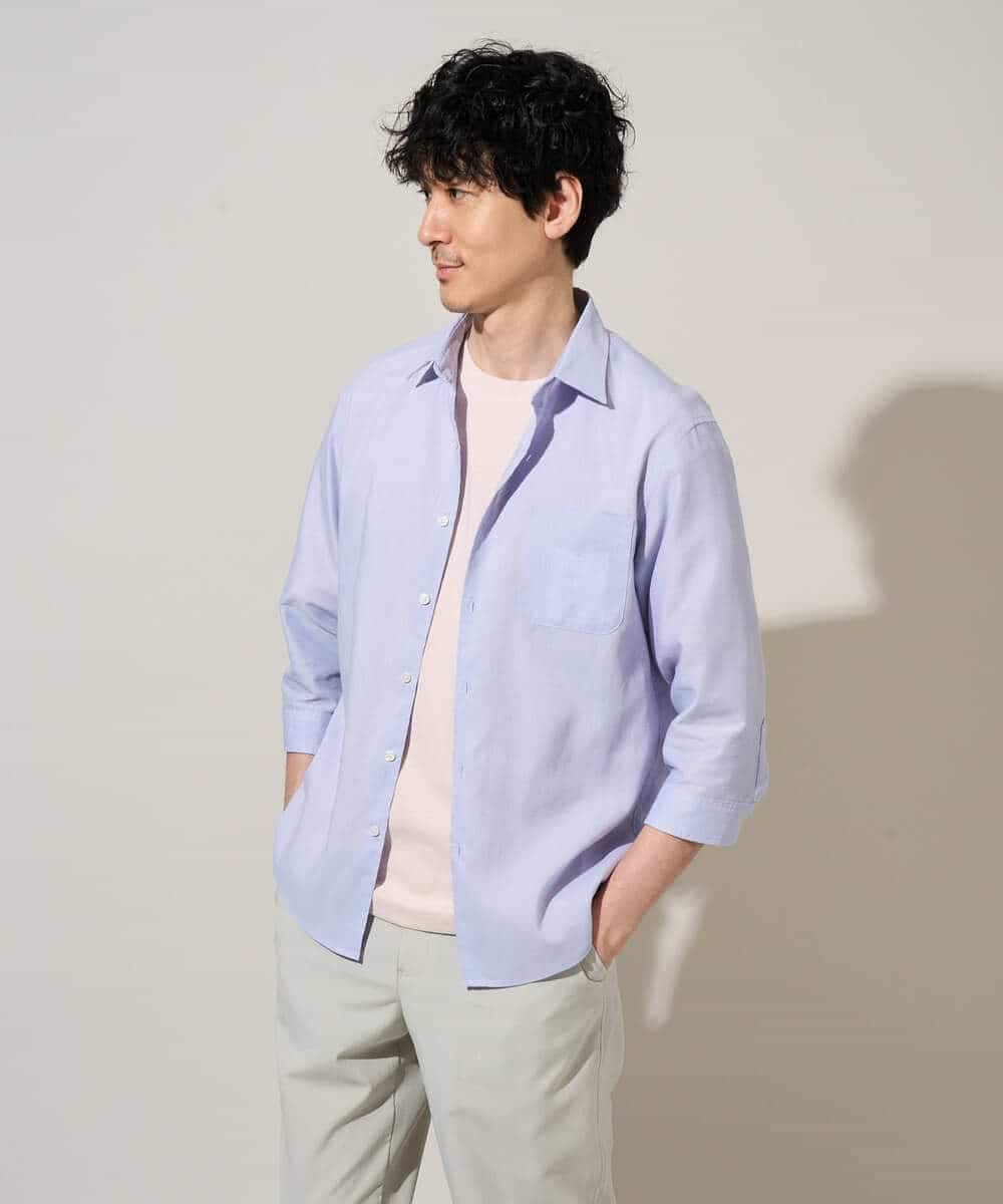 KHBGD30054 a.v.v MEN(アー・ヴェ・ヴェ) 累計15,000枚販売！リネン混シャツ【接触冷感 / 速乾/ストレッチ / イージーケア / 洗濯機で洗える】 ラベンダー