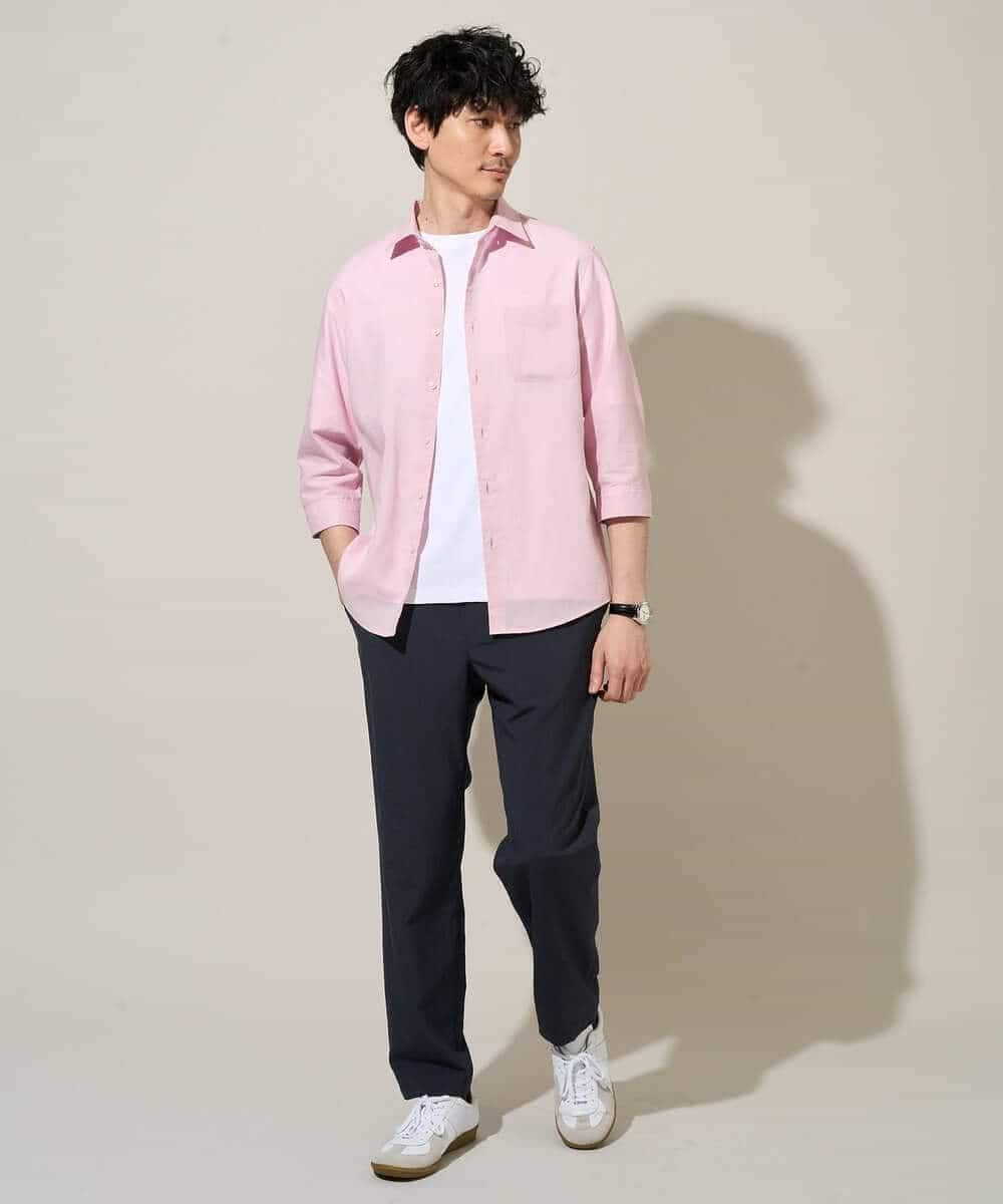 KHBGD30054 a.v.v MEN(アー・ヴェ・ヴェ) 累計15,000枚販売！リネン混シャツ【接触冷感 / 速乾/ストレッチ / イージーケア / 洗濯機で洗える】 ラベンダー