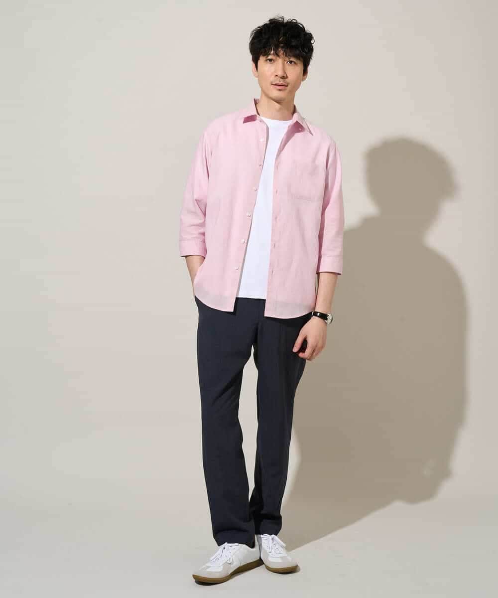 KHBGD30054 a.v.v MEN(アー・ヴェ・ヴェ) 累計15,000枚販売！リネン混シャツ【接触冷感 / 速乾/ストレッチ / イージーケア / 洗濯機で洗える】 ラベンダー