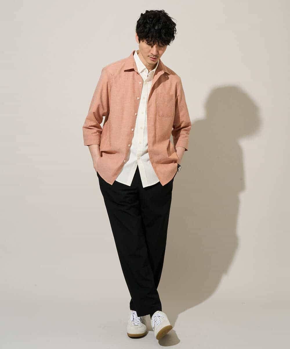 KHBGD30054 a.v.v MEN(アー・ヴェ・ヴェ) 累計15,000枚販売！リネン混シャツ【接触冷感 / 速乾/ストレッチ / イージーケア / 洗濯機で洗える】 ラベンダー