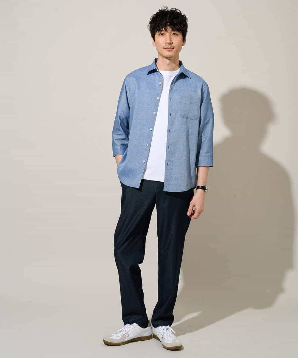 KHBGD30054 a.v.v MEN(アー・ヴェ・ヴェ) 累計15,000枚販売！リネン混シャツ【接触冷感 / 速乾/ストレッチ / イージーケア / 洗濯機で洗える】 ラベンダー