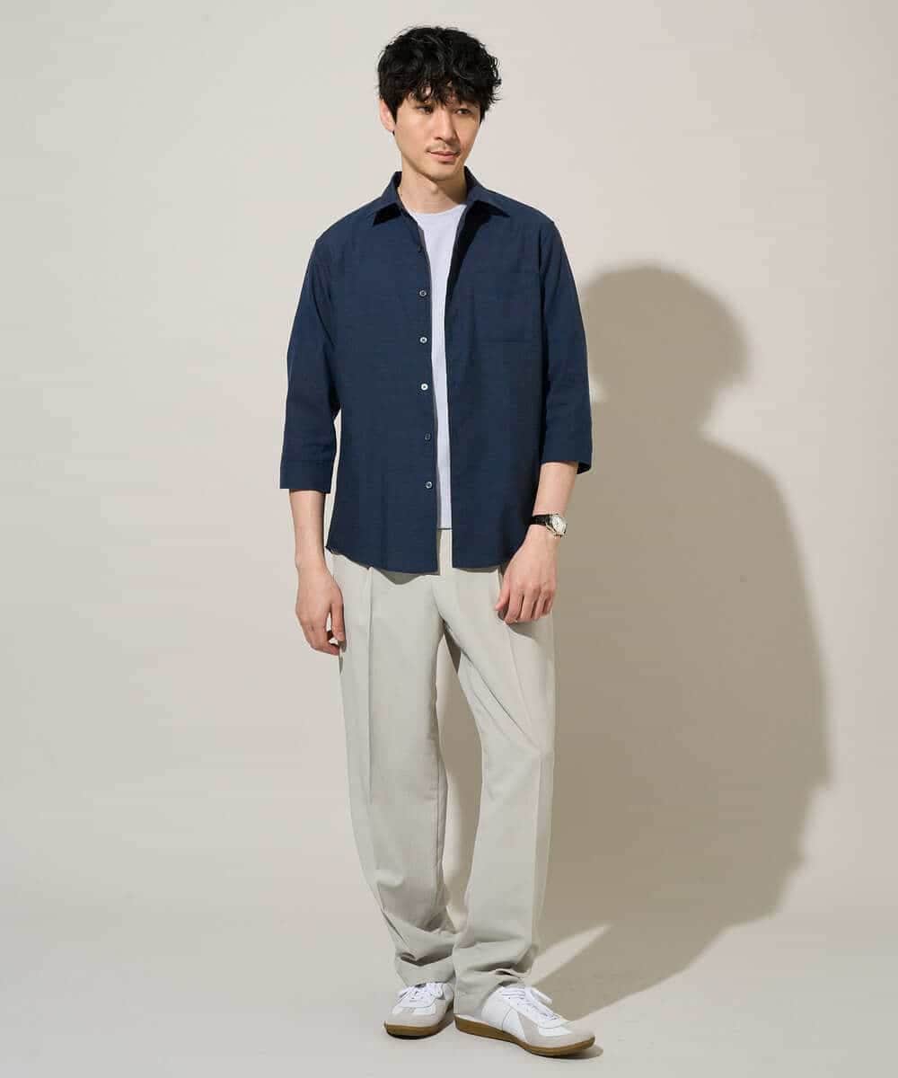 KHBGD30054 a.v.v MEN(アー・ヴェ・ヴェ) 累計15,000枚販売！リネン混シャツ【接触冷感 / 速乾/ストレッチ / イージーケア / 洗濯機で洗える】 ラベンダー