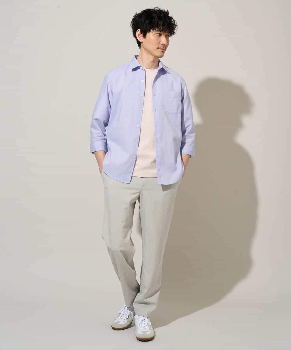 KHBGD30054 a.v.v MEN(アー・ヴェ・ヴェ) 累計15,000枚販売！リネン混シャツ【接触冷感 / 速乾/ストレッチ / イージーケア / 洗濯機で洗える】 ラベンダー