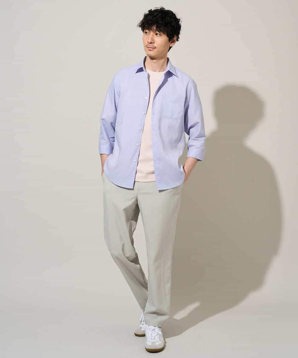KHBGD30054 a.v.v MEN(アー・ヴェ・ヴェ) 累計15,000枚販売！リネン混シャツ【接触冷感 / 速乾/ストレッチ / イージーケア / 洗濯機で洗える】 ラベンダー