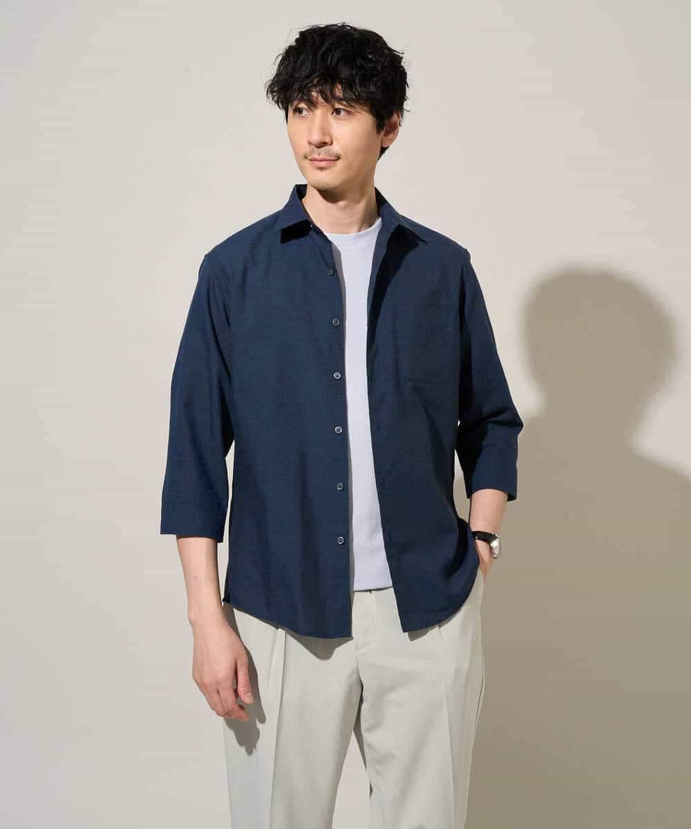 KHBGD30054 a.v.v MEN(アー・ヴェ・ヴェ) 累計15,000枚販売！リネン混シャツ【接触冷感 / 速乾/ストレッチ / イージーケア / 洗濯機で洗える】 ラベンダー