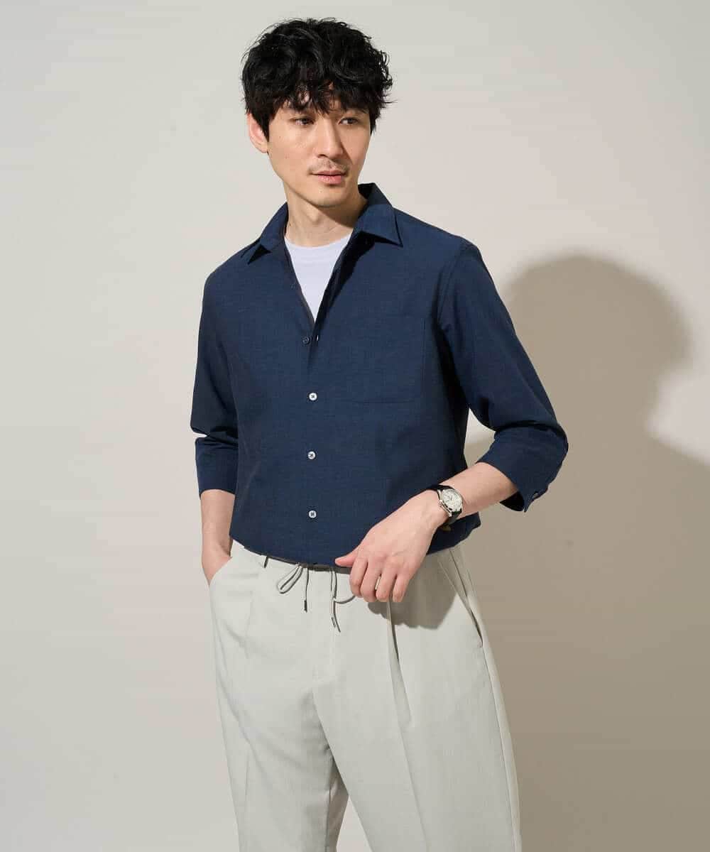 KHBGD30054 a.v.v MEN(アー・ヴェ・ヴェ) 累計15,000枚販売！リネン混シャツ【接触冷感 / 速乾/ストレッチ / イージーケア / 洗濯機で洗える】 ラベンダー