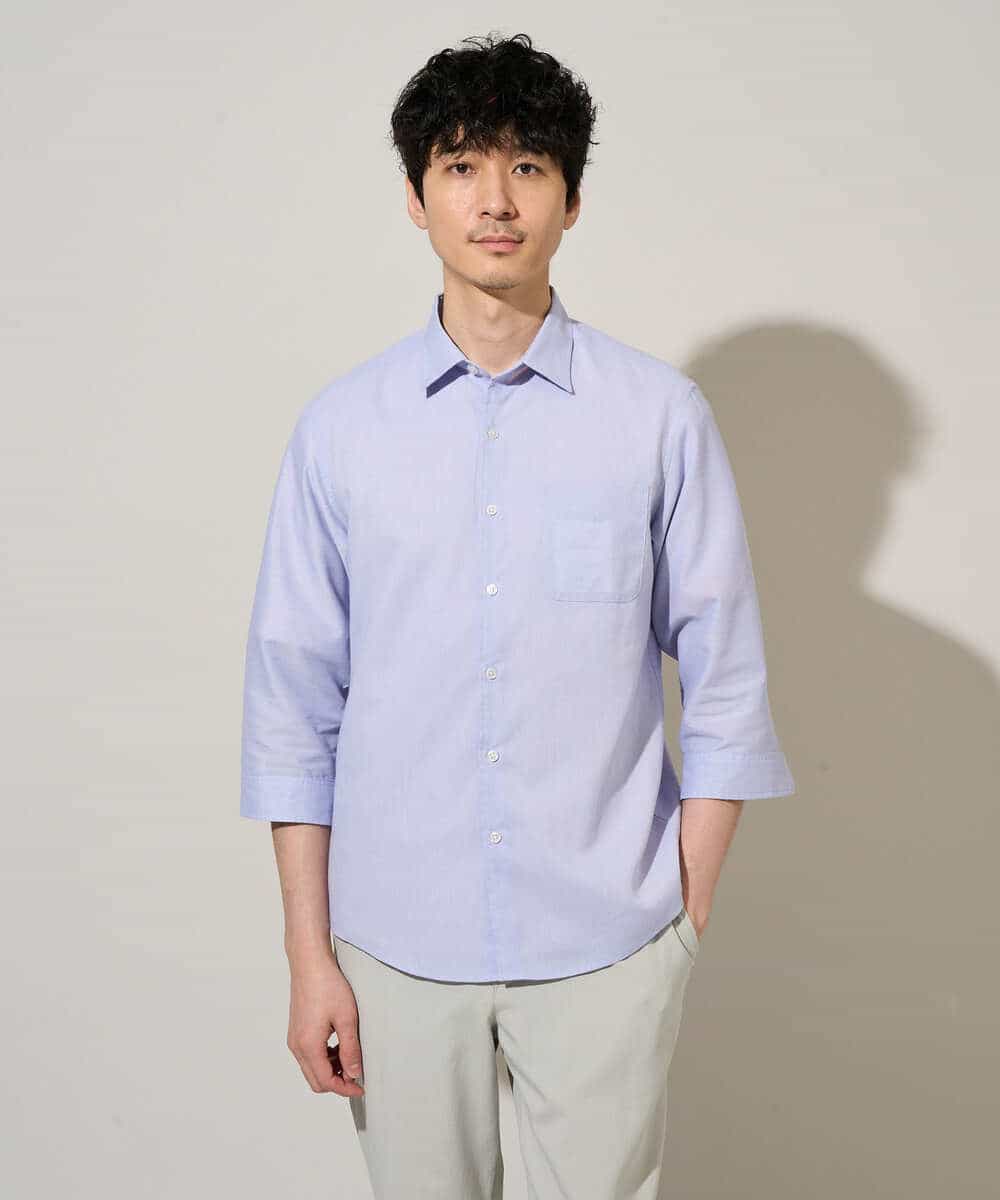 KHBGD30054 a.v.v MEN(アー・ヴェ・ヴェ) 累計15,000枚販売！リネン混シャツ【接触冷感 / 速乾/ストレッチ / イージーケア / 洗濯機で洗える】 ラベンダー
