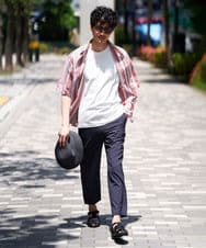 KHBGD35069 a.v.v MEN(アー・ヴェ・ヴェ) サラッと涼しい 5分袖マルチストライプワイドシルエットシャツ【洗濯機で洗える】 ブルー