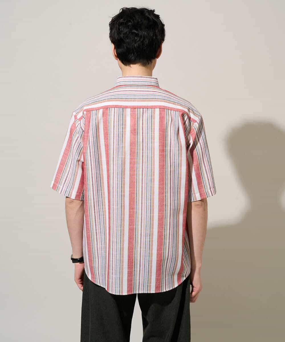 KHBGD35069 a.v.v MEN(アー・ヴェ・ヴェ) サラッと涼しい 5分袖マルチストライプワイドシルエットシャツ【洗濯機で洗える】 ブルー