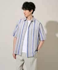 KHBGD35069 a.v.v MEN(アー・ヴェ・ヴェ) サラッと涼しい 5分袖マルチストライプワイドシルエットシャツ【洗濯機で洗える】 ブルー