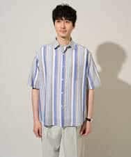 KHBGD35069 a.v.v MEN(アー・ヴェ・ヴェ) サラッと涼しい 5分袖マルチストライプワイドシルエットシャツ【洗濯機で洗える】 ブルー