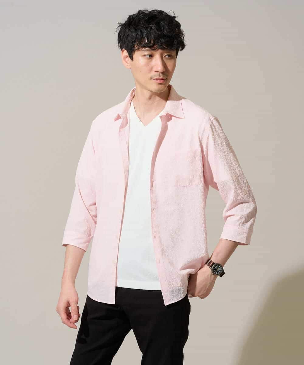 KHBGD37064 a.v.v MEN(アー・ヴェ・ヴェ) ドライシアサッカーシャツ【イージーケア / 洗濯機で洗える / 快適ストレッチ】 ブルー