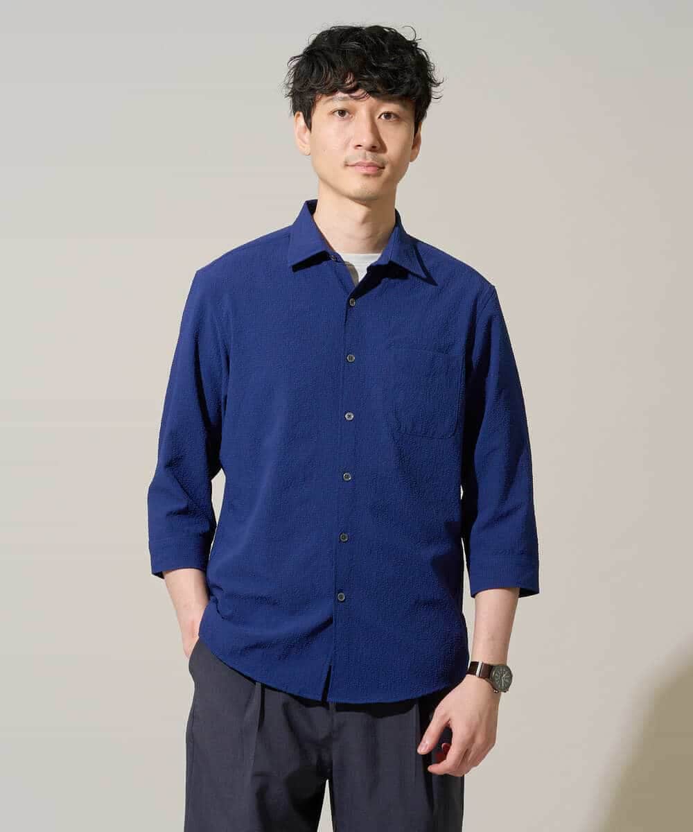 KHBGD37064 a.v.v MEN(アー・ヴェ・ヴェ) ドライシアサッカーシャツ【イージーケア / 洗濯機で洗える / 快適ストレッチ】 ブルー