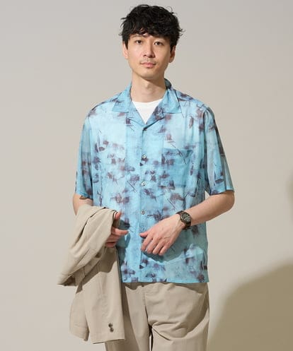 KHBGD46079 a.v.v MEN 【接触冷感/イージーケア/洗濯機で洗える/ストレッチ】メッシュプリントゴブソデオープンカラーシャツ