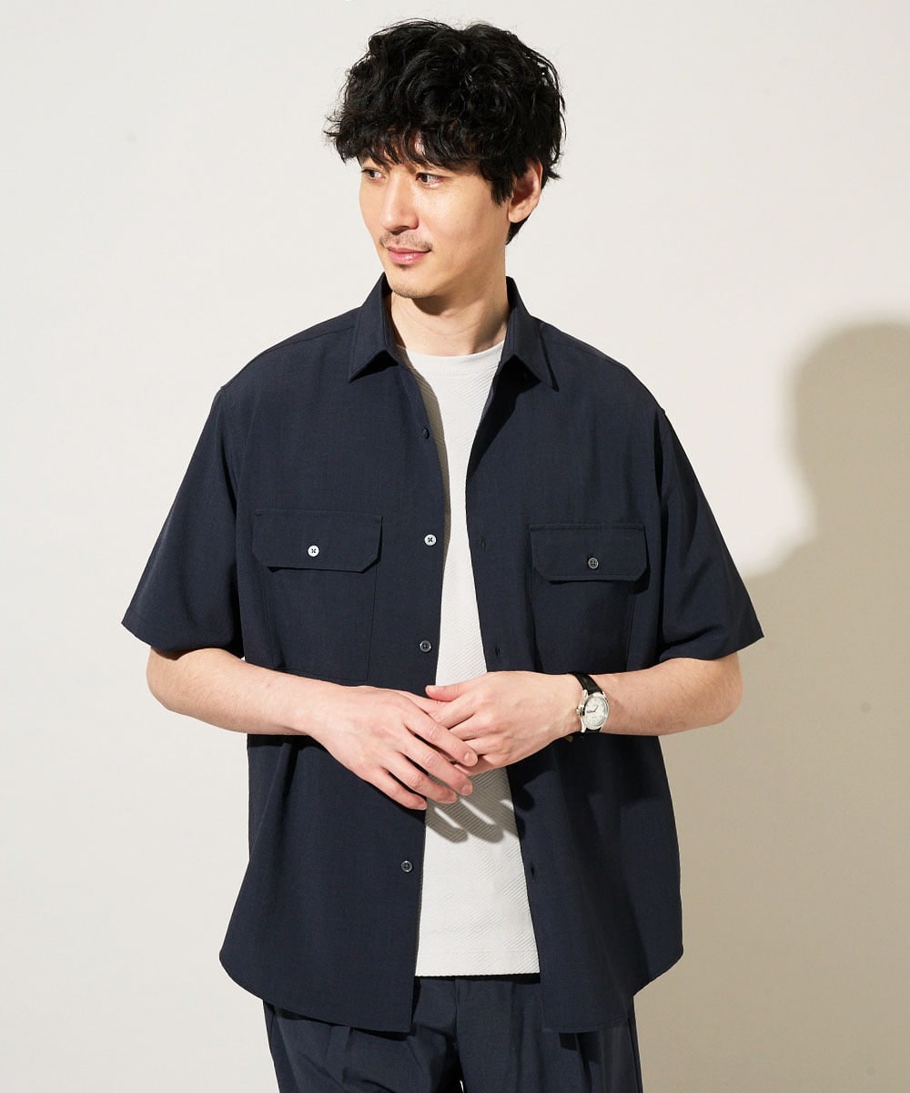 KHBGD53059 a.v.v MEN(アー・ヴェ・ヴェ) 〈接触冷感 / 吸水速乾〉リライトＷポケットシャツ【UVカット / ストレッチ / イージーケア / 洗濯機で洗える】 ダークグレー