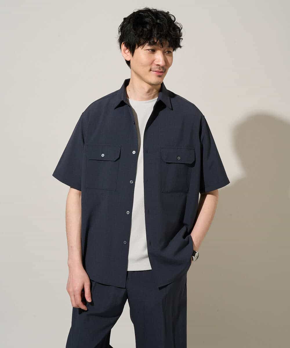 KHBGD53059 a.v.v MEN(アー・ヴェ・ヴェ) 〈接触冷感 / 吸水速乾〉リライトＷポケットシャツ【UVカット / ストレッチ / イージーケア / 洗濯機で洗える】 ダークグレー