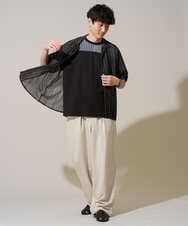 KHBGD61069 a.v.v MEN(アー・ヴェ・ヴェ) ニットストライプ オープンカラーシャツ【五分袖 / 洗濯機で洗える】 ダークグレー