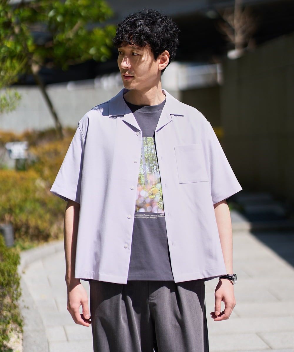 KHBGD78049 a.v.v MEN(アー・ヴェ・ヴェ) <新色&再入荷> ＼夏に嬉しい機能全部付き／　リライト オープンカラーシャツ ダークグレー