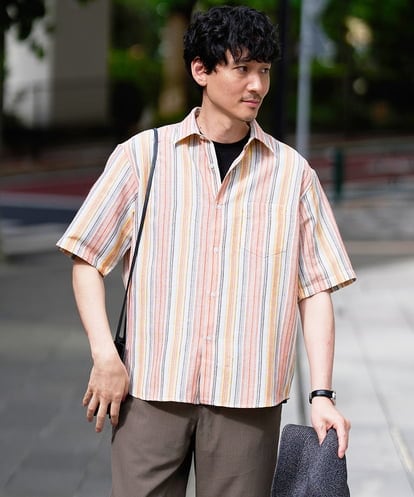 KHBHD36064 a.v.v MEN 【洗濯機で洗える】カラーストライプワイドシルエットシャツ