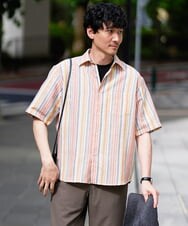 KHBHD36064 a.v.v MEN(アー・ヴェ・ヴェ) 【洗濯機で洗える】カラーストライプワイドシルエットシャツ オレンジ