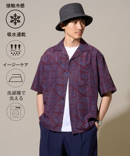 KHBHD73069 a.v.v MEN 【接触冷感/洗濯機で洗える/速乾/イージーケア/毛玉になりにくい】キカプリントゴブソデオープンカラーシャツ