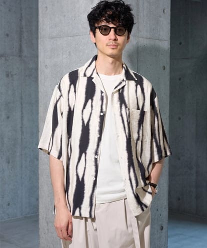 KHBHD76079 a.v.v MEN 【接触冷感/イージーケア/洗濯機で洗える/毛玉になりにくい】ボカシムラプリントゴブソデオープンカラーシャツ