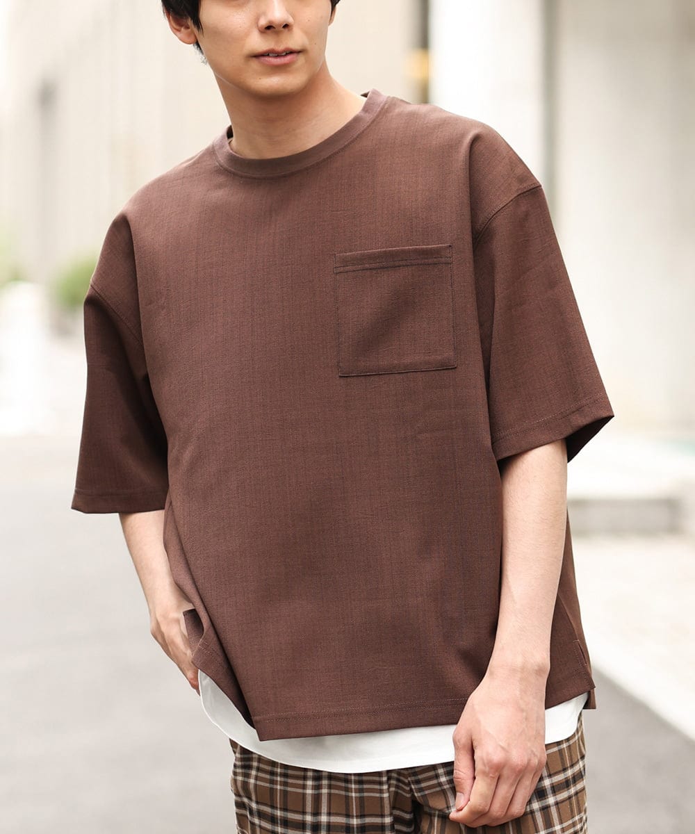KHBHP62059 a.v.v MEN(アー・ヴェ・ヴェ) 【S-XXL/2SET】カットソー付きシャツプルオーバー ブラウン