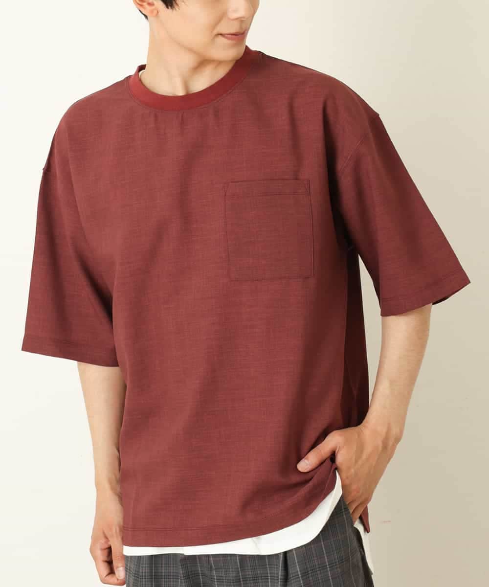 KHBHP62059 a.v.v MEN(アー・ヴェ・ヴェ) 【S-XXL/2SET】カットソー付きシャツプルオーバー ボルドー