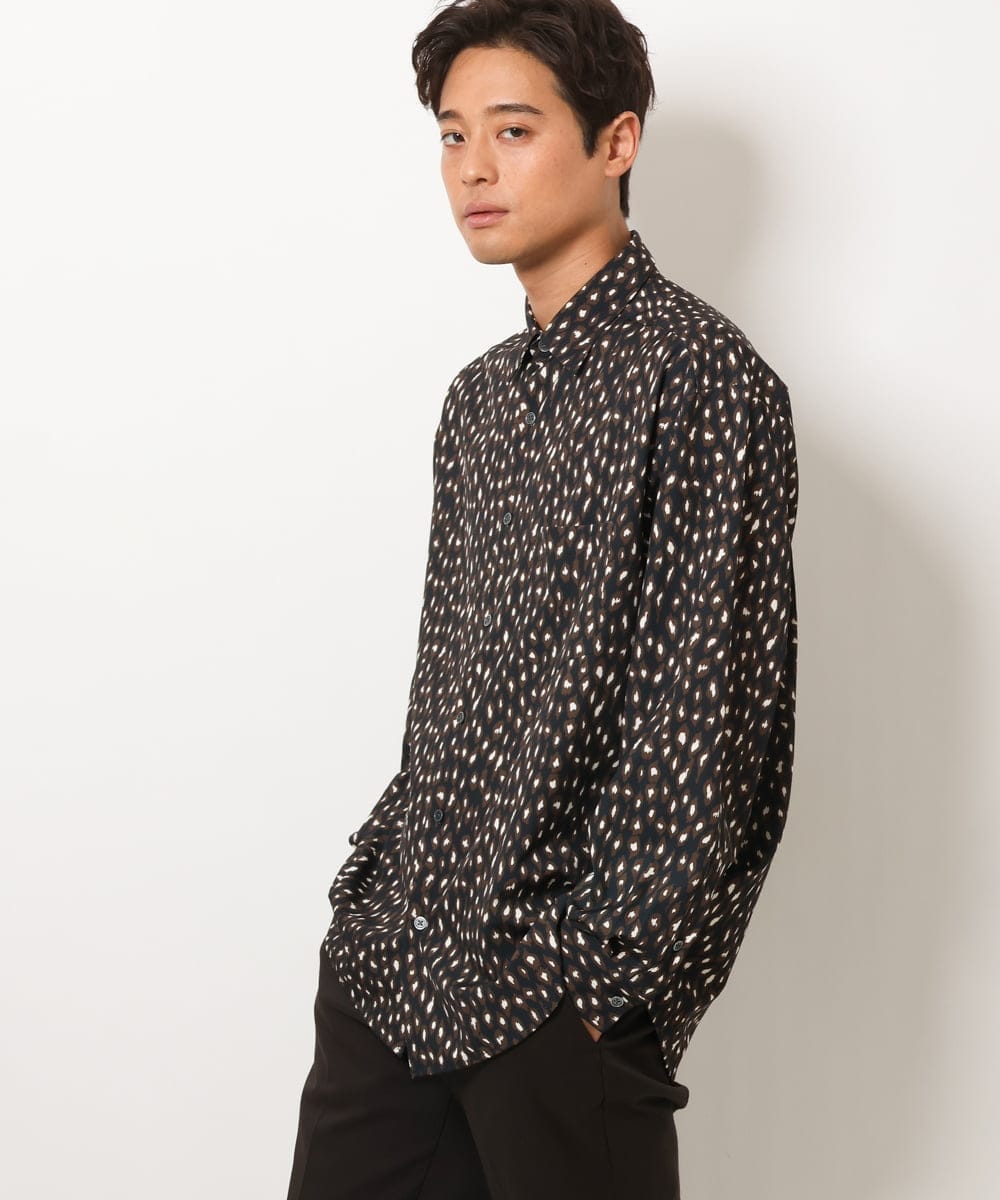 KHBJS06069 a.v.v MEN(アー・ヴェ・ヴェ) レオパード柄プリントワイドシャツ ネイビー
