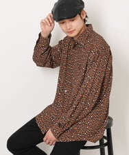 KHBJS06069 a.v.v MEN(アー・ヴェ・ヴェ) レオパード柄プリントワイドシャツ ブラウン