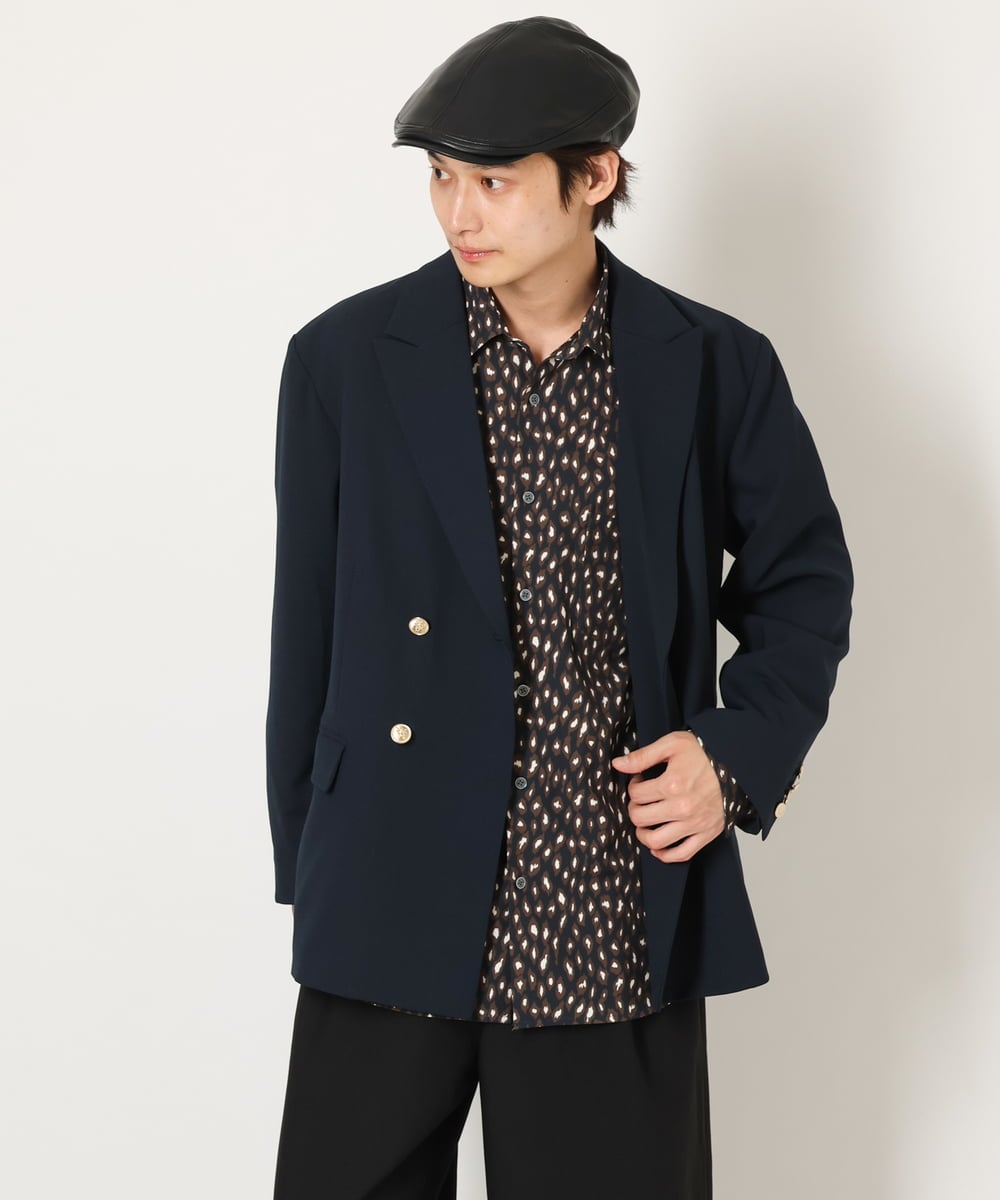 KHBJS06069 a.v.v MEN(アー・ヴェ・ヴェ) レオパード柄プリントワイドシャツ ブラウン